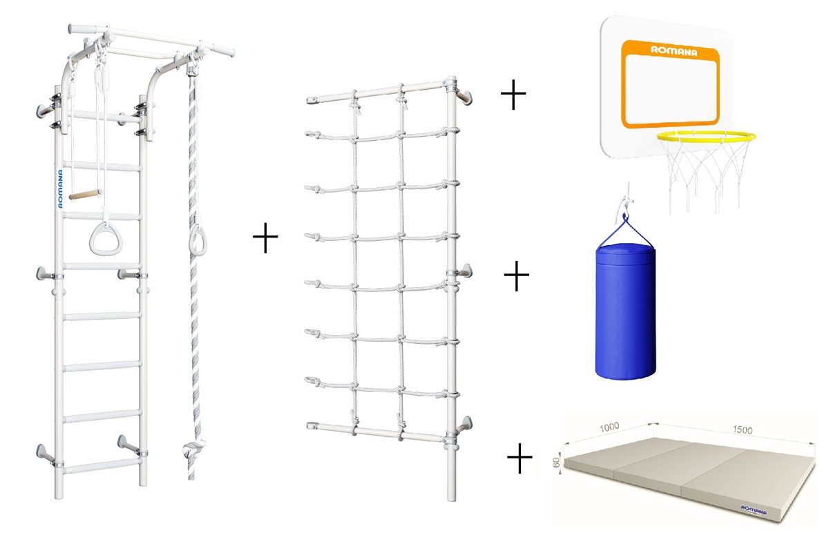 KOMPLEKTS: zviedru siena Next Pastel + rāpšanās tīkls + basketbola grozs+ boksa maiss 12kg + sporta paklājs 1*1,5m